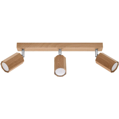 Sollux Lighting Zeke Barre de spots de plafond octogone en chêne, bois, 3x GU10