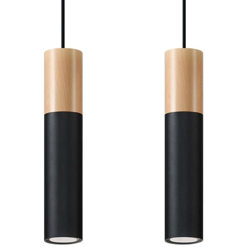 Sollux - Suspension Pablo acier, bois 2xGU10