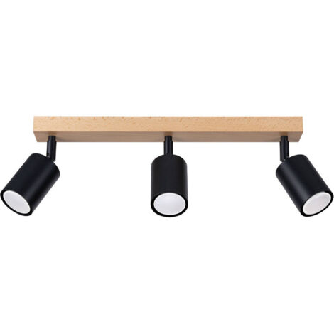 Sollux Verdo Faretto da Soffitto Moderno Barra Legno, Nero 3x GU10