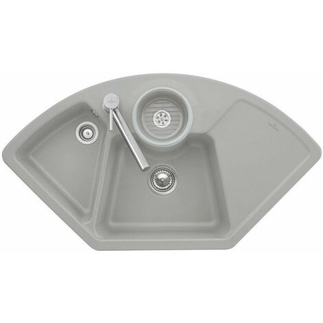 Solo Angle, 1075 x 600 mm, Lavello ad angolo, Lavello sottotop, Installazione su un sottolavello ad angolo laterale da 90 cm, 2 vasche richiudibili, incluso Piletta automatica e casseruola lucida Bian
