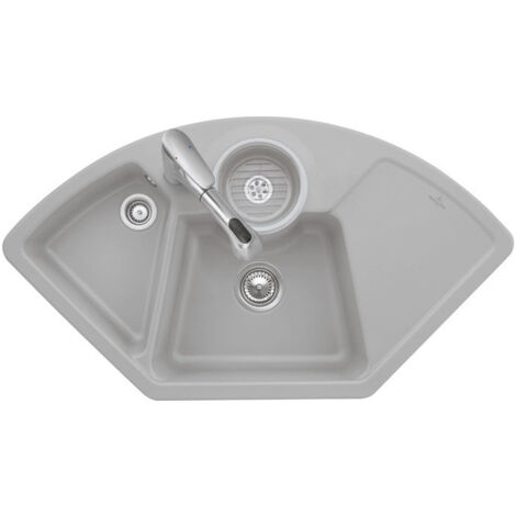 Solo Angle, Éviers d'angle, 1075 x 600 mm, Évier à encastrer, Installation sur un meuble sous évier d'angle de 90 cm de côté, 2 cuves pouvant être fermées, inclus Vidage manuel, chromé et Vide-sauce, 
