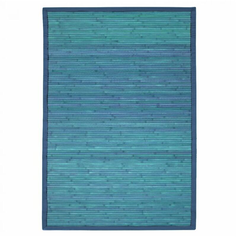 Thedecofactory - solo bamboo - Tapis en bambou larges lattes et ganse bleu 120x180