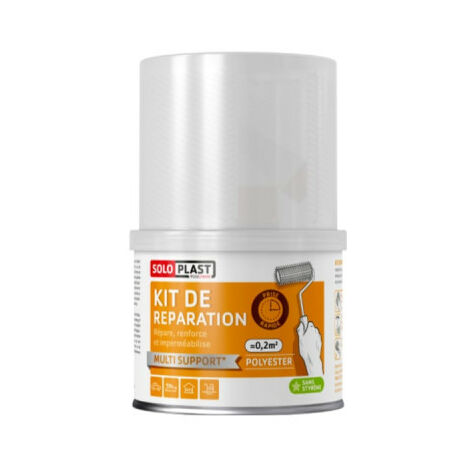 Soloplast – Kit de réparation polyvoss 250g – Résine polyester KR rapide – Durcisseur BPO et mat de verre inclus – Réparation rapide et nettoyage facile