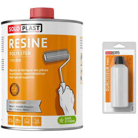 Soloplast – Résine polyester type éco 2 KG – Durcisseur MEC 100g inclus – Pré accélérée, thixotrope, contrôle optique – Pour moulages et recouvrements