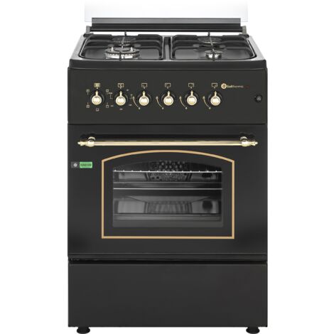 SOLTHERMIC COCINA GAS NEGRA RÚSTICA 60X60 CON HORNO ELÉCTRICO F6S40E5RB