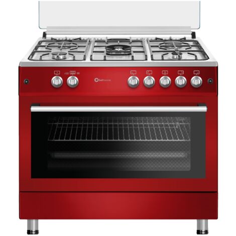 SOLTHERMIC COCINA GAS ROJO BURDEOS ESTILO RETRO 90X60 CON HORNO PANORAMICO F9L50G2