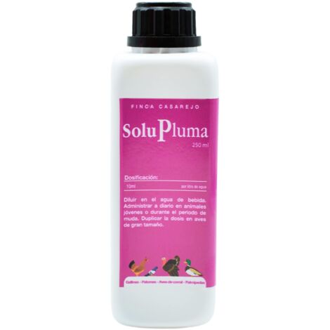 SoluPluma 250 ml (Ref. FCSPL) - Apoyo nutricional en época de muda – Favorece el emplumamiento de gallinas, palomas, palmípedas -250 ml