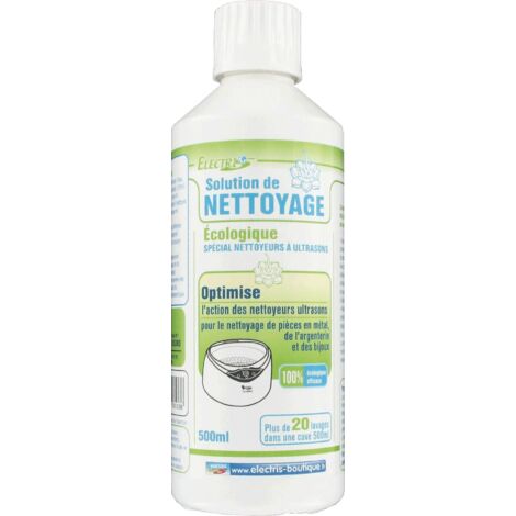 Solution liquide de nettoyage 500 ml – Formule écologique pour nettoyeurs à ultrasons – Nettoyage rapide des métaux et bijoux – Electris