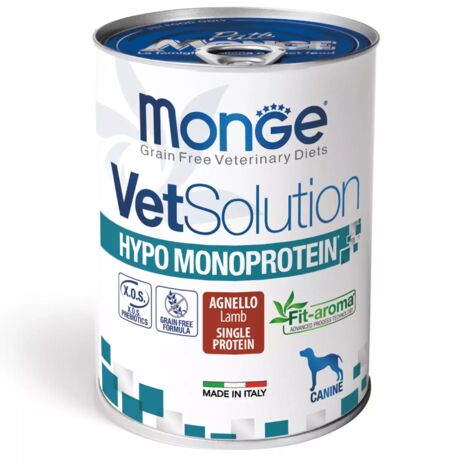 Solution vétérinaire Monge pour chien hypo-monoprotéine agneau 400 g