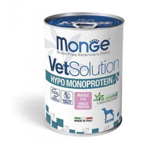Solution vétérinaire Monge pour chien hypomonoprotéine porc 400 g