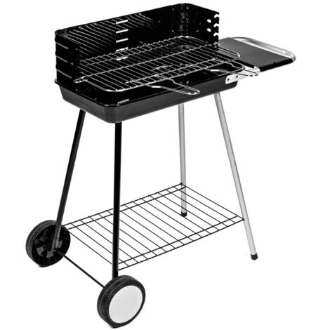 Barbecue charbon chariot 52x30cm – Cuve en acier laqué – Grille réglable sur 5 hauteurs – Pour 6 à 8 personnes – Roulettes stables – Somagic