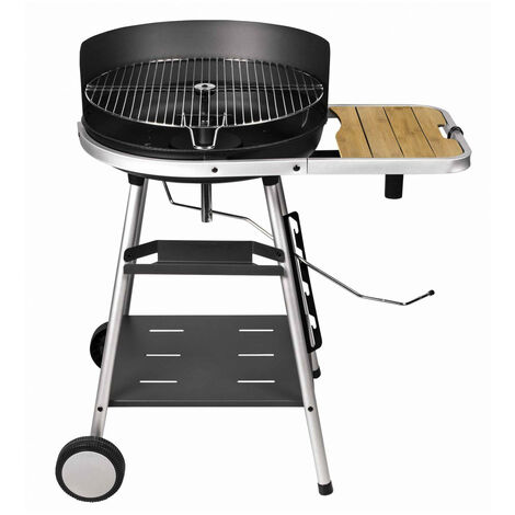 Somagic – Barbecue charbon de bois en fonte 53 cm sur chariot – Soufflerie Turbomagic – Grille rotative réglable en hauteur – Fabrication française