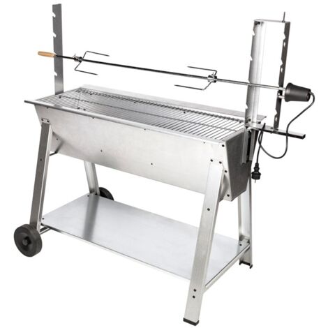 Rôtissoire à bois et à charbon TITAN – Grille de cuisson L 101,5 × l 34 cm – Tournebroche réglable en hauteur – Chariot avec roues – Somagic