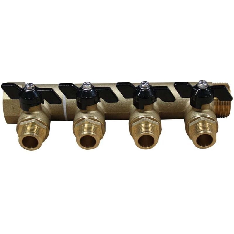 Collecteur sanitaire m-f 1'+mini-vannes monobloc 4 départs 1/2' Somatherm