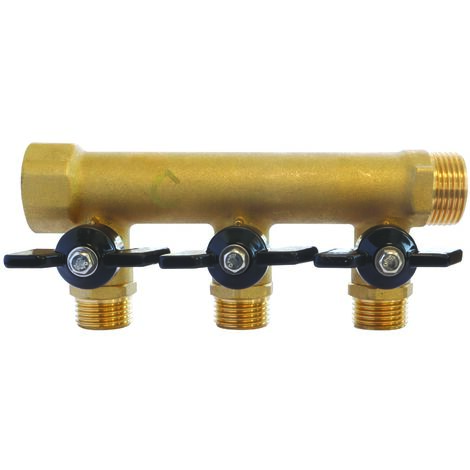 Somatherm For You – Collecteur sanitaire mini vanne 20/27 – 3 sorties mâles 15/21 mm – Laiton brut – Pression 10 bar – Température max 90°C