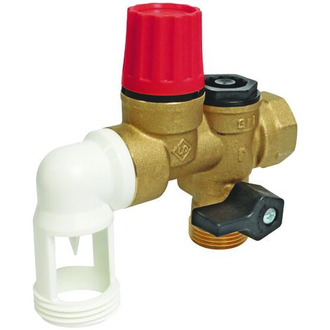 Somatherm For You – Groupe de sécurité inox coudé pour eau agressive – Corps en laiton CW617N – Garde d'air coudée pour montage horizontal – Vanne d'arrêt intégrée