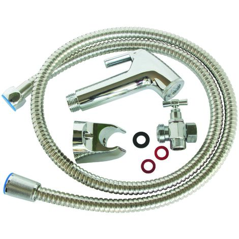 Somatherm For You – Kit hygiène douchette WC – Robinet d'arrêt équerre 3 voies – Flexible 1,2m – Douchette ABS chromé – Support finition chromée