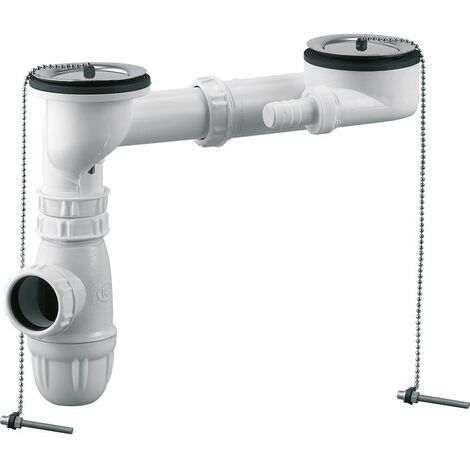 Somatherm – Kit de vidage siphon blanc pour évier double – Tubulure réglable – Siphon à culot démontable – Débit 56 l/mn – Compatible machine à laver