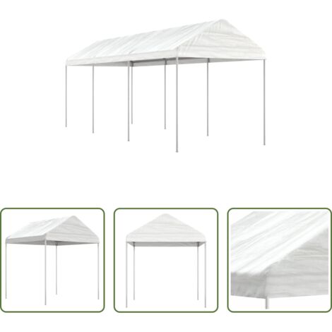 Sombra al aire libre -  Cenador con techo polietileno blanco 6,69x2,28x2,69 m