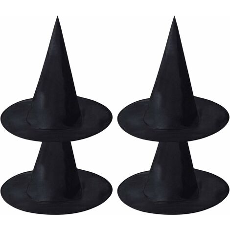 Sombrero de bruja de Halloween Juego de 6 niños adultos Sombrero puntiagudo de mago Disfraz Cosplay Divertido Día de Todos los Santos Mascarada Terciopelo negro (Talla única, paquete de 4)