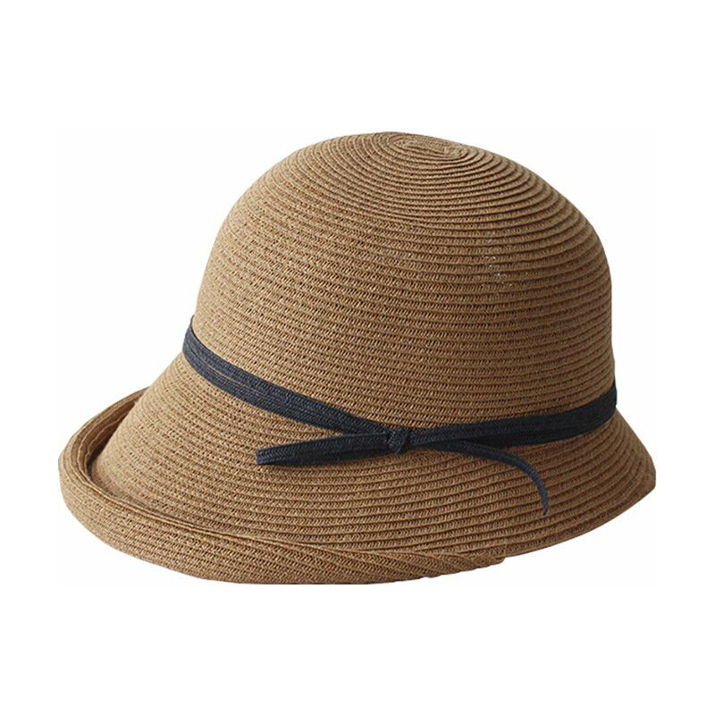 

Sombrero de paja estilo Hepburn para mujer, sombrero de lavabo plegable Retro para mujer, sombrero de pescador literario, sombrero de sol simple,