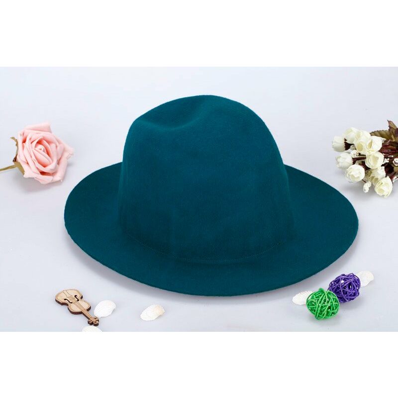 

Sombrero Fedora de lana unisex de moda Trilby Crown Cap de ala ancha Bowler Derby Headwear Floppy Bucket Hat Turquesa