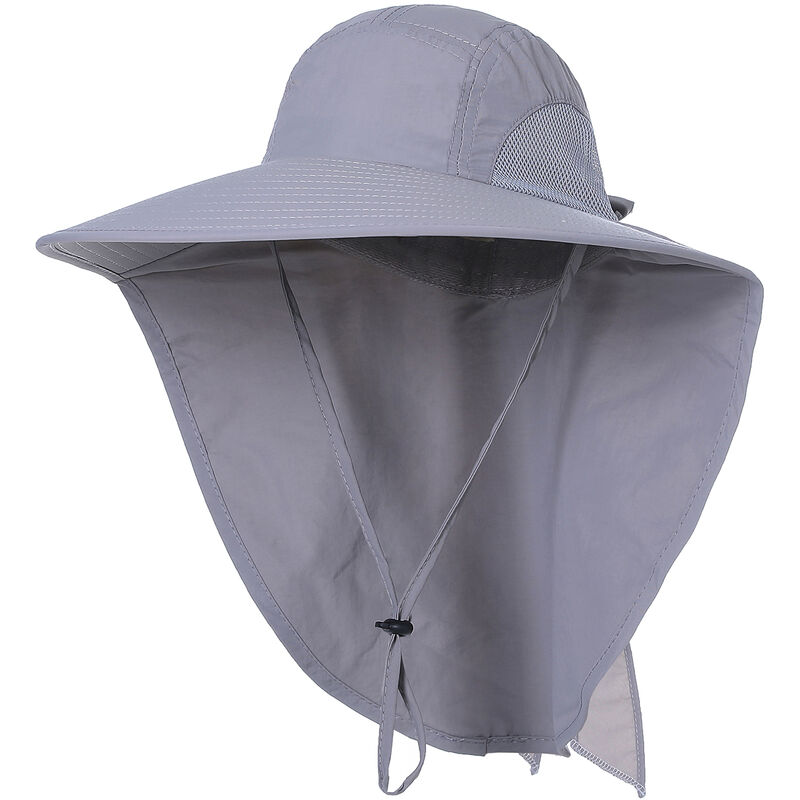 

Sombrero para el sol de ala ancha para mujer con solapa en el cuello para viajes Camping Senderismo Navegacion Pesca, Gris