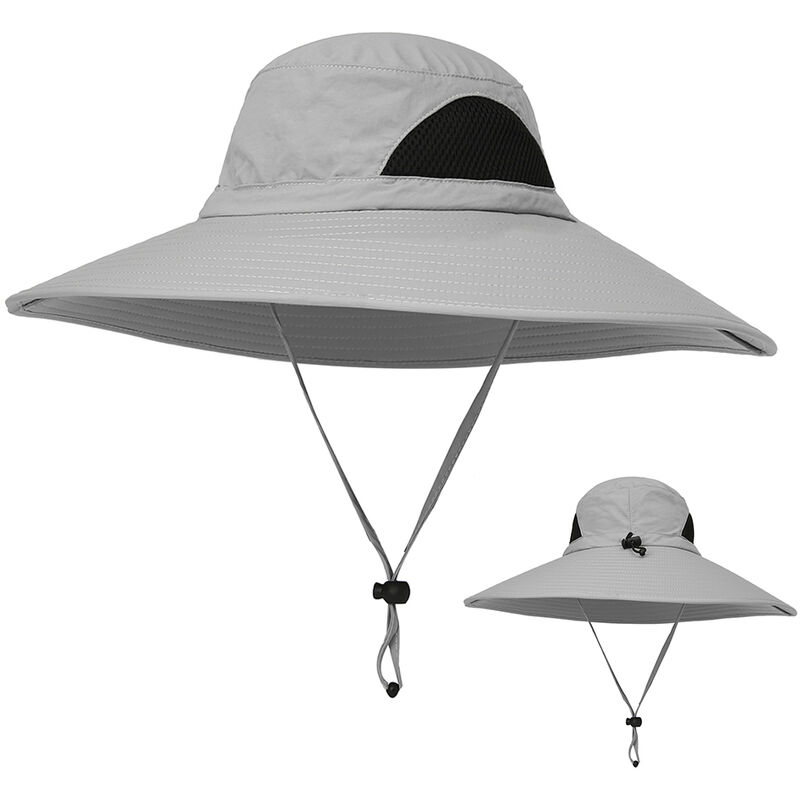 

Sombrero para exteriores de ala ancha, transpirable, caza, pesca, safari, sombrero para el sol, gorra,Gris claro