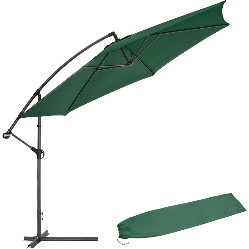 

Tectake - Sombrilla 350cm - parasol excéntrico de jardín, sombrilla metálica para terraza con funda, quitasol con inclinación graduable - verde