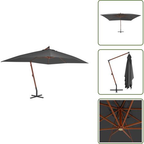 Sombrilla anti UV - vidaXL Sombrilla jardín voladiza palo de madera antracita 400x300 cm - Sombrilla de bambú