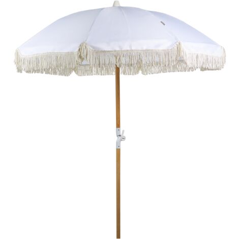 Sombrilla blanco madera clara 150 cm poste madera haya resistente UV Mondello
