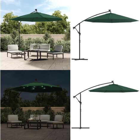 Sombrilla colgante con luces LED y palo de metal verde 300 cm - Luces LED - Toldo de jardín