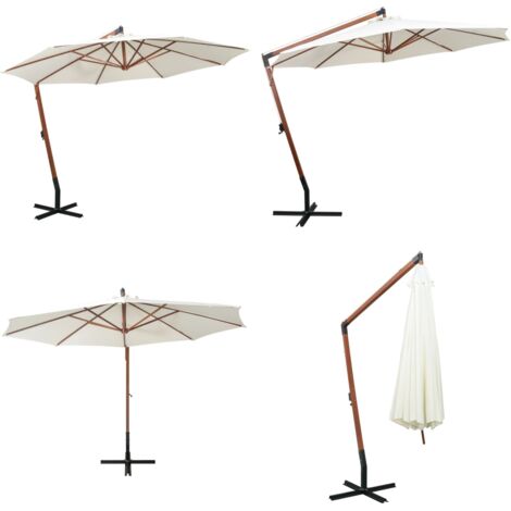 Sombrilla colgante con palo de madera blanca 350 cm - Sombrilla de jardín - Sombrilla de madera