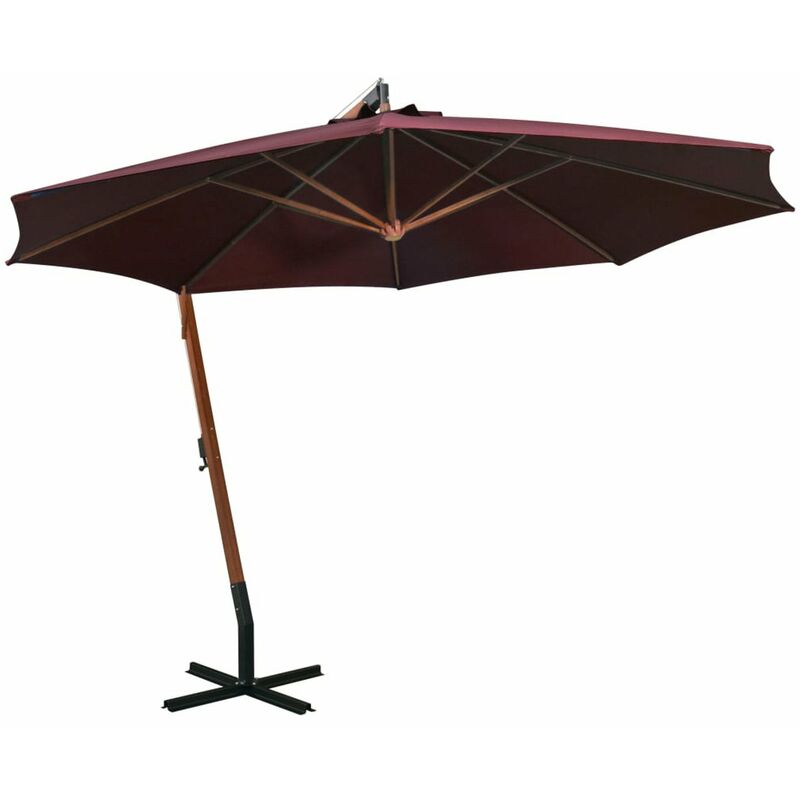 

Happyshopping - Sombrilla colgante con palo madera abeto rojo burdeos 3,5x2,9 m