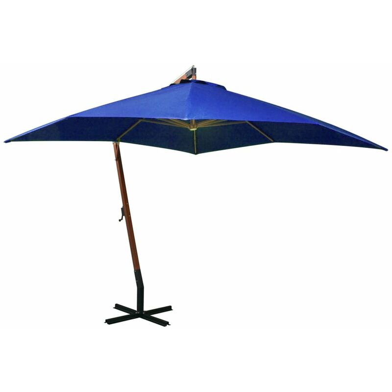 

Happyshopping - Sombrilla colgante con palo madera de abeto azul celeste 3x3 m
