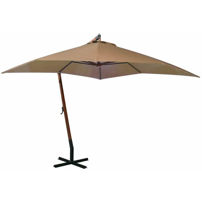 

Happyshopping - Sombrilla colgante con palo madera maciza abeto gris taupe 3x3m