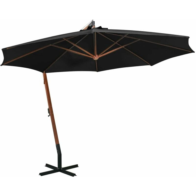 

Happyshopping - Sombrilla colgante con palo madera maciza abeto negro 3,5x2,9 m