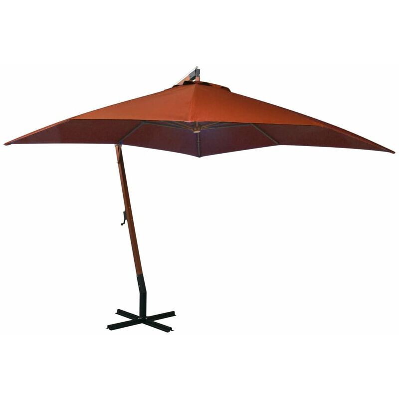 

Happyshopping - Sombrilla colgante con palo madera maciza abeto terracota 3x3 m