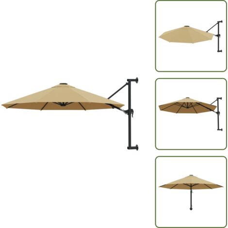 Sombrilla con barra de metal - vidaXL Sombrilla de pared con barra de metal taupe 300 cm - Sombrilla con protección UV