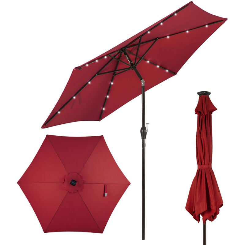 

Sombrilla con LED de Energía Solar Parasol de Jardín con 18 Luces 2,7M Diámetro para Terraza Jardín Piscina Playa Rojo
