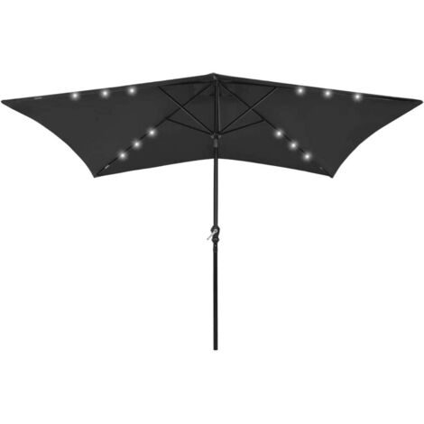 Sombrilla con LED y poste de acero negro 2x3 m