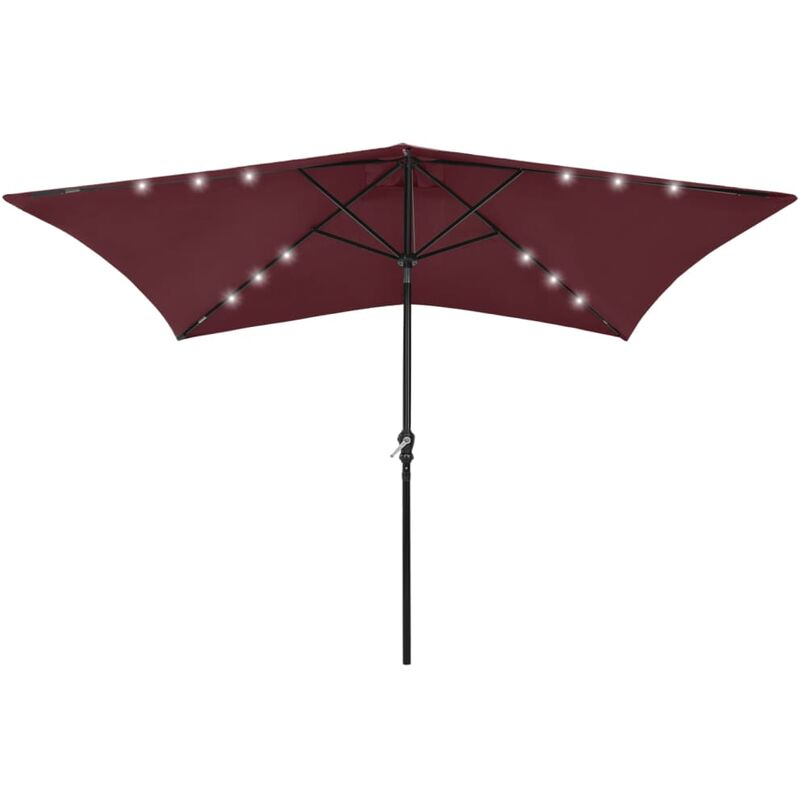 

Sombrilla con LED y poste de acero rojo burdeos 2x3 m