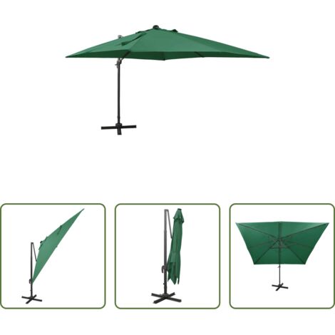 Sombrilla con luces LED -  Sombrilla de jardín voladiza con palo y luces LED verde 300 cm