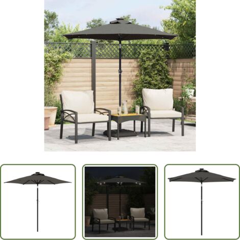 Sombrilla con luces LED -  Sombrilla jardín con LEDs poste acero antracita 225x225x212 cm