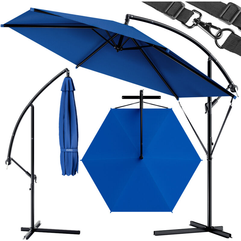 

Kingsleeve - Sombrilla inclinable con Manivela y Base en cruz Mástil desmontable de aluminio Ø 300-350cm Colores varios Azul, 350 cm - Azul