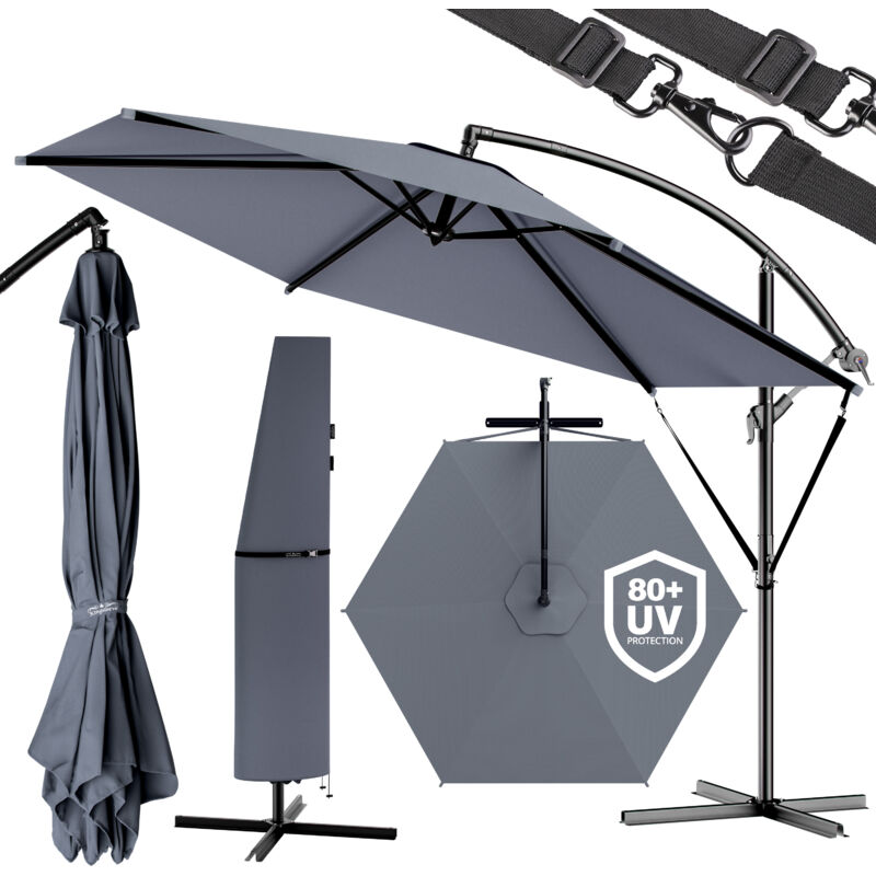 

Kingsleeve - Sombrilla inclinable con Manivela y Base en cruz Mástil desmontable de aluminio Ø 300-350cm Colores varios Antracita 1, 300 cm