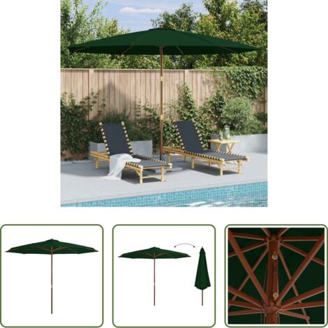 Sombrilla con palo de madera -  Sombrilla de jardín con palo de madera 350 cm verde
