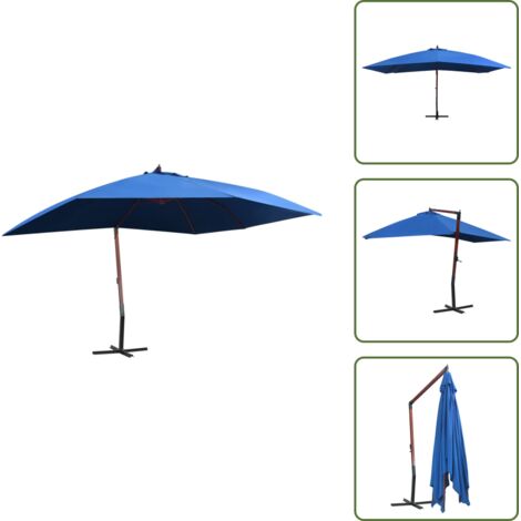 Sombrilla con palo de madera - vidaXL Sombrilla de jardín colgante con palo de madera azul 4x3 m - Sombrilla con salida de aire