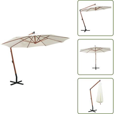 Sombrilla con palo - vidaXL Sombrilla colgante con palo de madera blanca 350 cm - Sombrilla con mecanismo de manivela