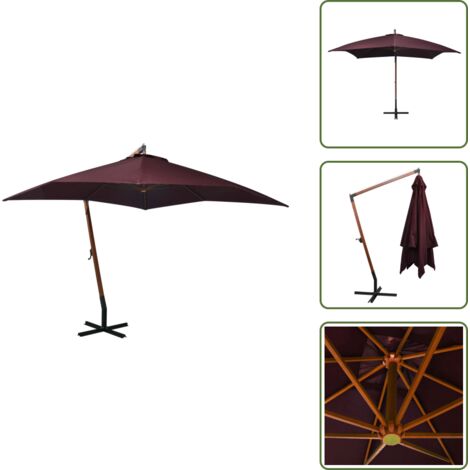 Sombrilla con palo - vidaXL Sombrilla jardín colgante con palo madera abeto burdeos 3x3 m - Sombrilla para terraza